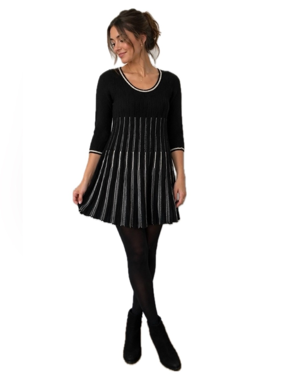 French Connection Black Knit Sweater Dress Size 4 Wool Blend Boho Tunic